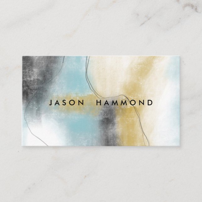 Blue Gold Abstract Art Custom Business Card (Front)