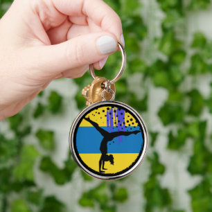 Blue Gold Abstract Art Gymnast Keychain