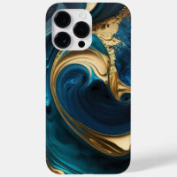 BLUE & GOLD ABSTRACT LIQUID LOOK SWIRLS