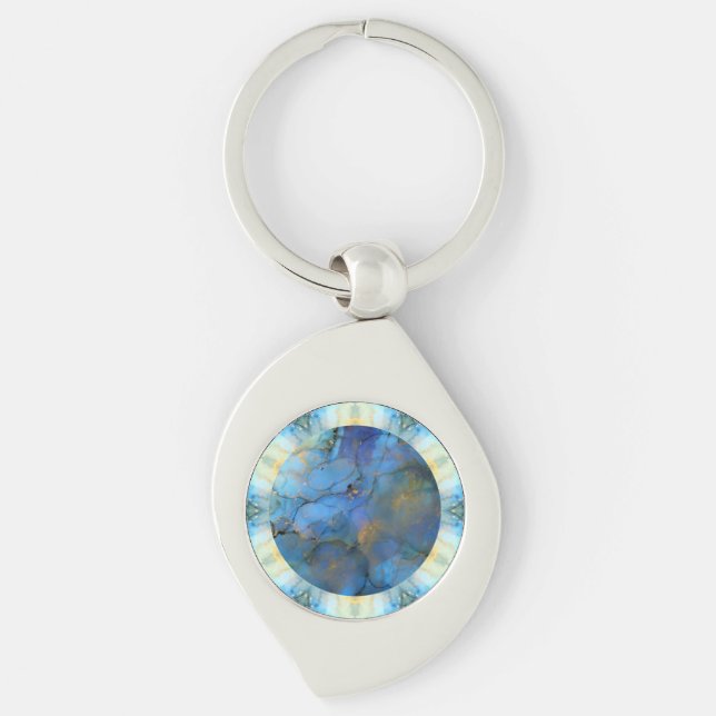 blue gold abstract scifi orb earth  keychain (Front)