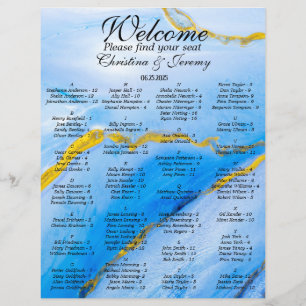 Blue Gold Agate A-Z Wedding Reception Seat Chart