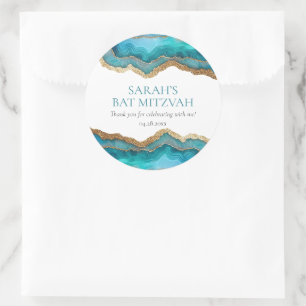 Blue Gold Agate Bat or Bar Mitzvah Classic Round Sticker