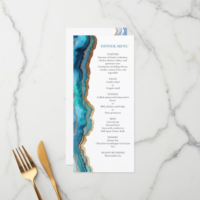 Blue Gold Agate Bat or Bar Mitzvah Menu (Front/Back In Situ)