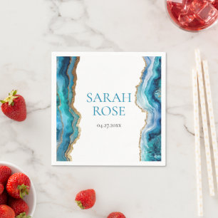 Blue Gold Agate Bat or Bar Mitzvah Napkin