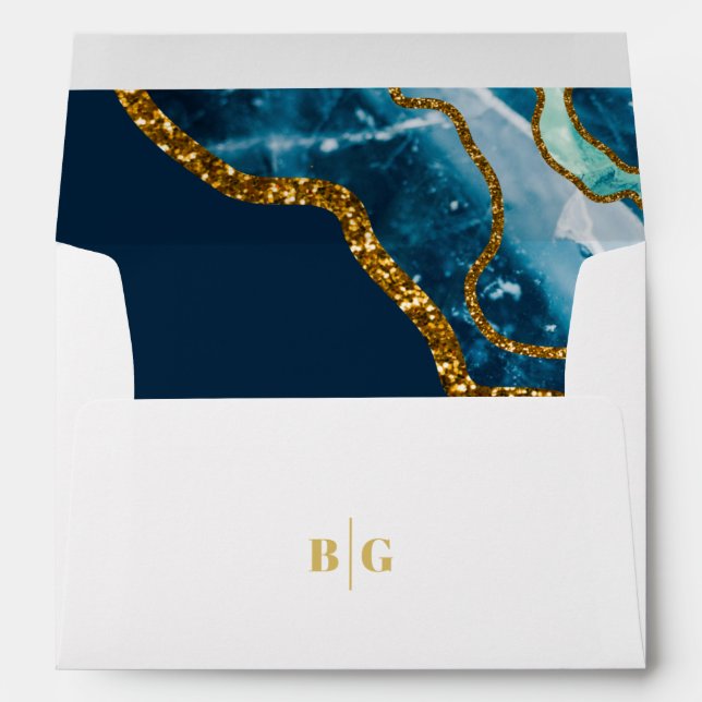 Blue & Gold Agate Geode 5x7 Wedding Invitation Envelope (Back (Bottom))