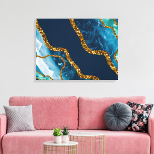 Blue & Gold Agate Geode Glitter Canvas Print