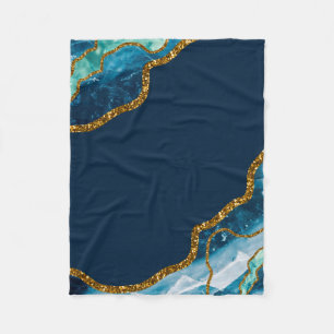 Blue & Gold Agate Geode Glitter  Fleece Blanket