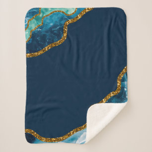 Blue & Gold Agate Geode Glitter Sherpa Blanket