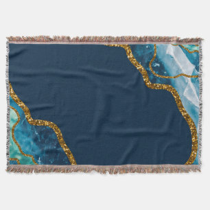 Blue & Gold Agate Geode Glitter Throw Blanket