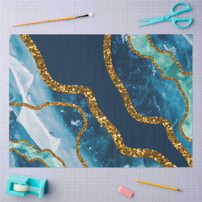 Blue & Gold Agate Geode Glitter Tissue Paper (Craft)