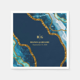 Blue & Gold Agate Geode Glitter Wedding Napkin