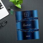 Blue gold agate marble name business logo 2024 planner<br><div class="desc">Blue gold agate,  marble stone print as background Personalize and add your business logo,  name and a year. The name is written with a modern hand lettered style script.</div>