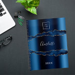 Blue gold agate marble name business logo 2025 planner<br><div class="desc">Blue gold agate,  marble stone print as background Personalize and add your business logo,  name and a year. The name is written with a modern hand lettered style script.</div>