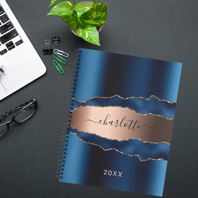 Blue gold agate marble name script notebook (Creator Uploaded)