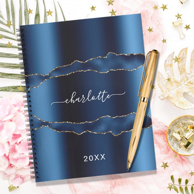 Blue gold agate marble name script notebook (Creator Uploaded)