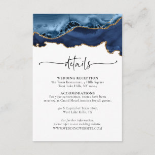 Blue Gold Agate Mariage Détails Carte de boîtier