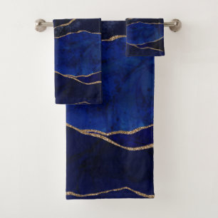 Blue & Gold Agate Modern Glam Minimal Chic Bath To Towel Set