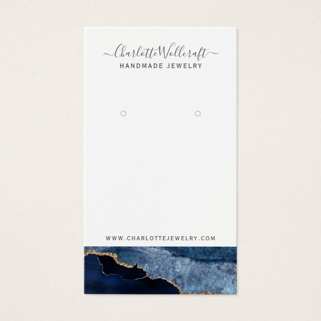 Blue Gold Agate Script Earring Display Card (Front)