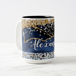Blue Gold Agate with Gold & Diamond Accents Two-Tone Coffee Mug