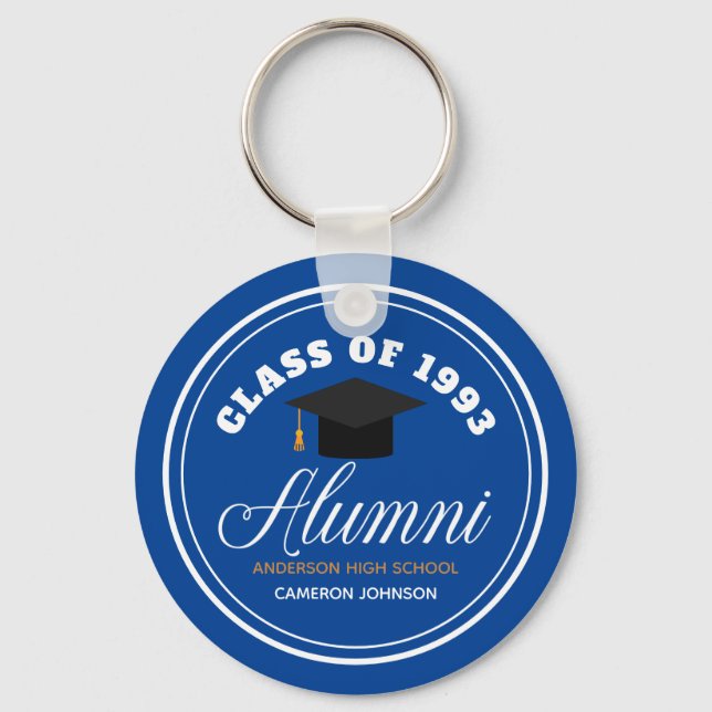 Blue Gold Alumni School Reunion Personalized Keychain (Front)