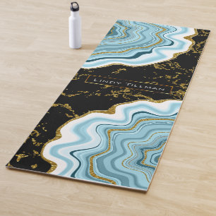 Blue, Gold and Black Agate Geode Stone Design Yoga Mat