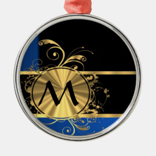 Blue gold and black monogram metal ornament