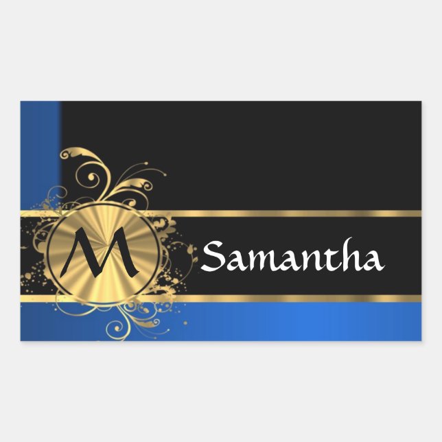 Blue gold and black monogram sticker (Front)