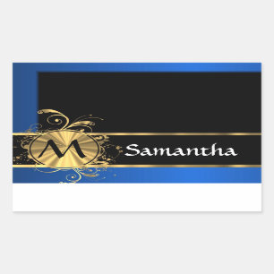 Blue gold and black monogram sticker