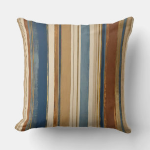 Blue gold and bronze stripes throw pillow