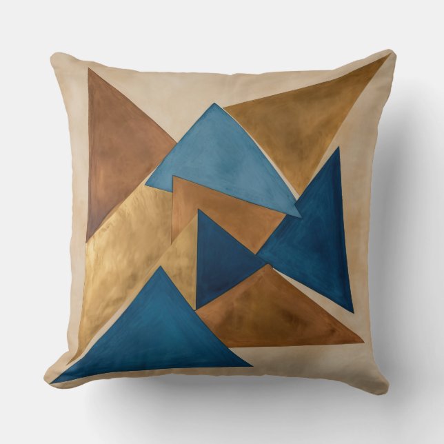 blue, gold and Bronze triangle abstract Throw Pillow (Front)