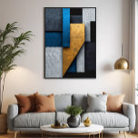 Blue, Gold and Concrete Canvas Print<br><div class="desc">Abstract vertical composition with overlapping geometric panels. Deep blue tones,  aged gold,  and concrete gray with cracked texture. Modern and sophisticated design ideal for interior decor. Bring industrial elegance and visual depth to your wall with this exclusive art piece.</div>