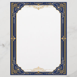 Blue Gold and White Art Deco Letterhead