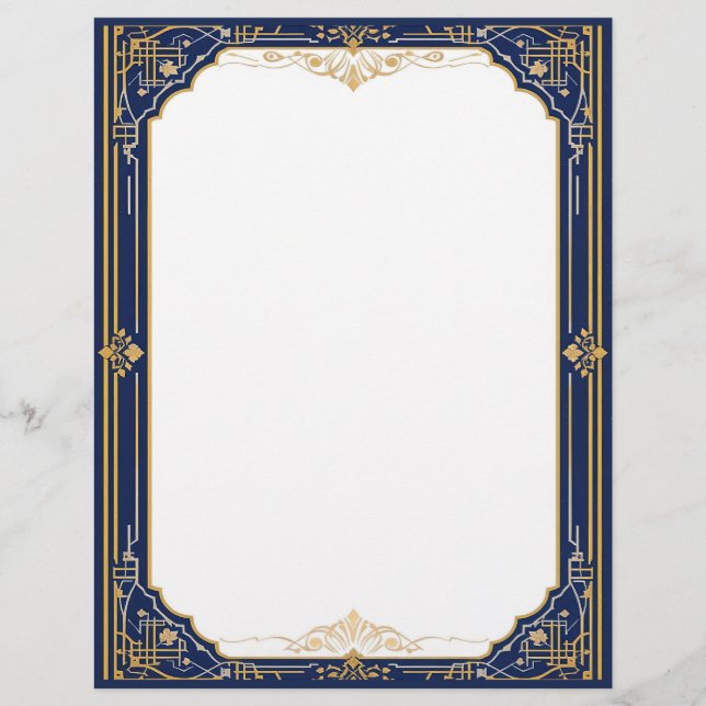 Blue Gold and White Art Deco Letterhead (Front)