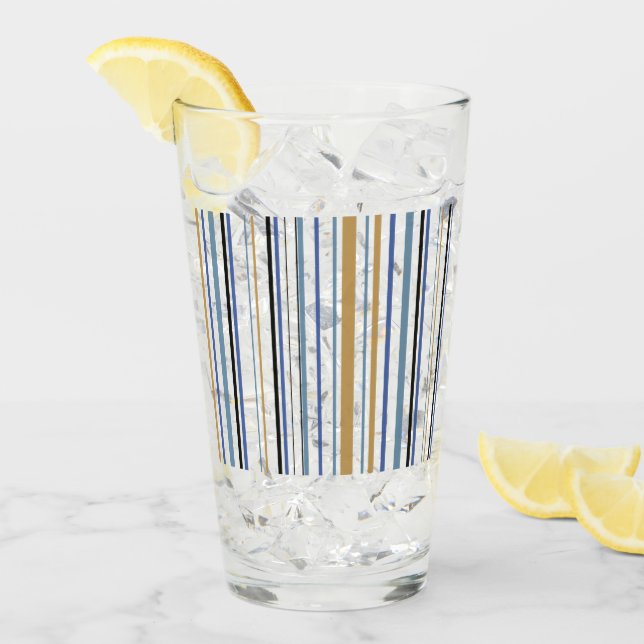 Blue Gold and White Beach Colour Stripes Glass (Front Ice)