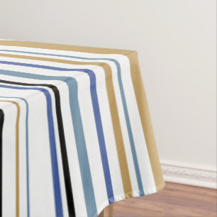 Blue Gold and White Beach Colour Stripes Tablecloth