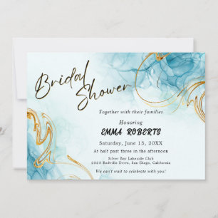 Blue Gold and White Elegant Watercolor Bridal  Invitation
