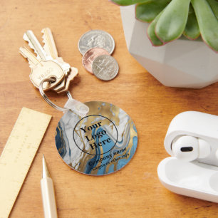 Blue gold and white marble keychain
