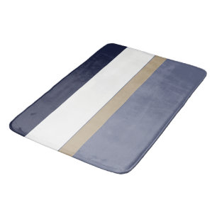 Blue, Gold and White Stripes Bath Mat