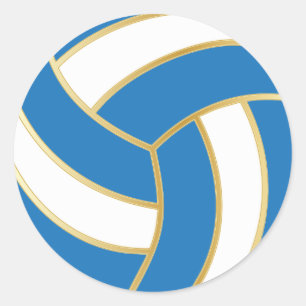 Blue, Gold and White Volleyball Classic Round Sticker