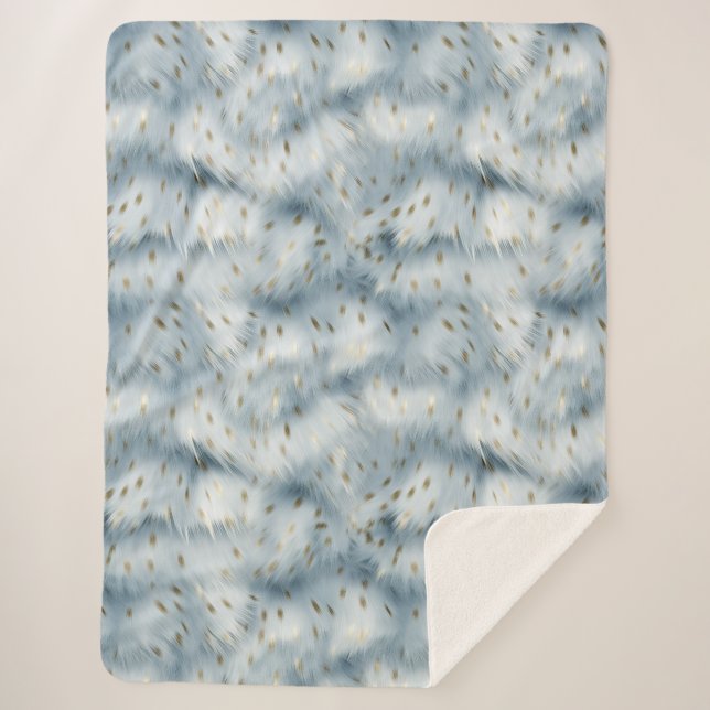 Blue Gold Animal print Sherpa Blanket (Front)