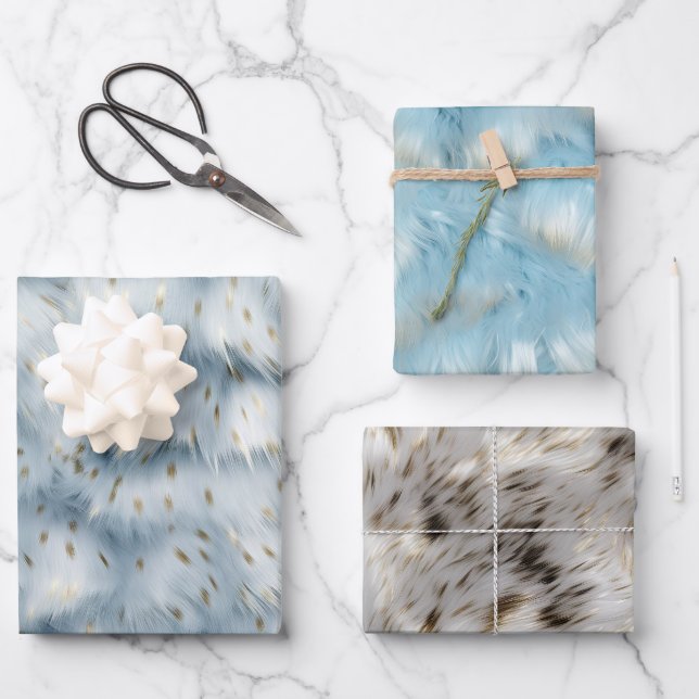 Blue Gold Animal print Wrapping Paper Sheet (Front)