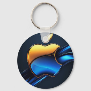 Blue Gold Apple Symbol With Flowing Abstract Detai Keychain