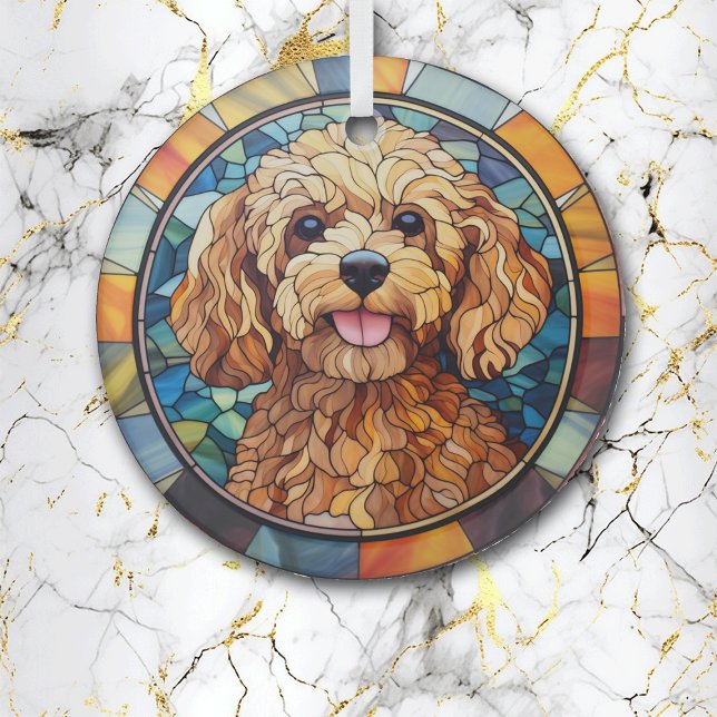 Blue Gold Apricot Poodle Dog Stained Glass Ornament (Creator Uploaded)