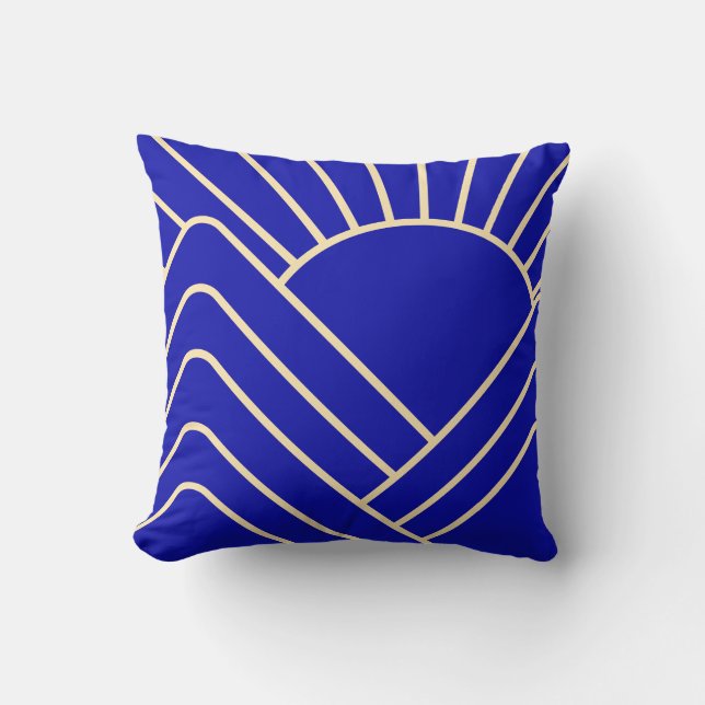 Blue Gold Art Deco Abstract Landscape Throw Pillow (Front)