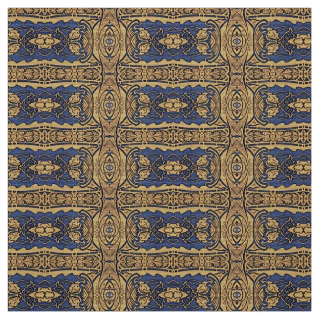 Blue Gold Art Nouveau Pattern Fabric (Swatch)