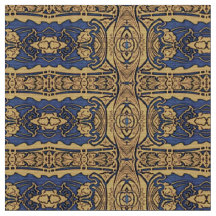 Blue Gold Art Nouveau Pattern Fabric