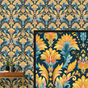 Blue Gold Art Nouveau  Wallpaper