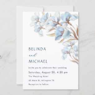 Blue Gold Artistic Flowers Invitation