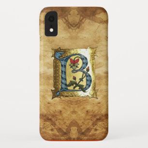 BLUE GOLD B LETTER WITH FLOWERS MONOGRAM iPhone XR CASE