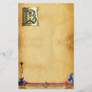 BLUE GOLD B LETTER WITH FLOWERS MONOGRAM STATIONERY